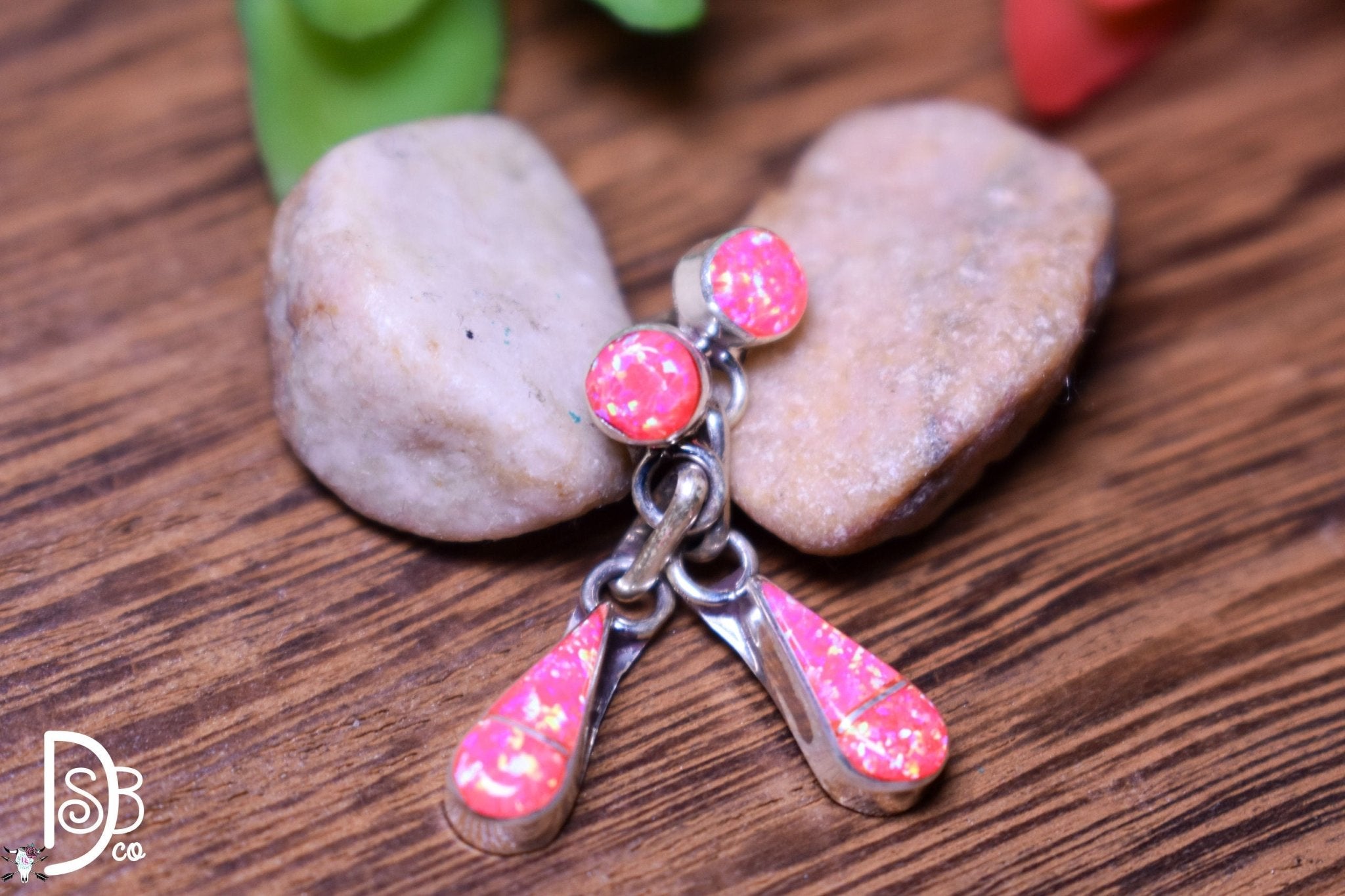 Authentic Sterling & Pink Fire Opal Dangles - Deadwood South Boutique & Company LLC