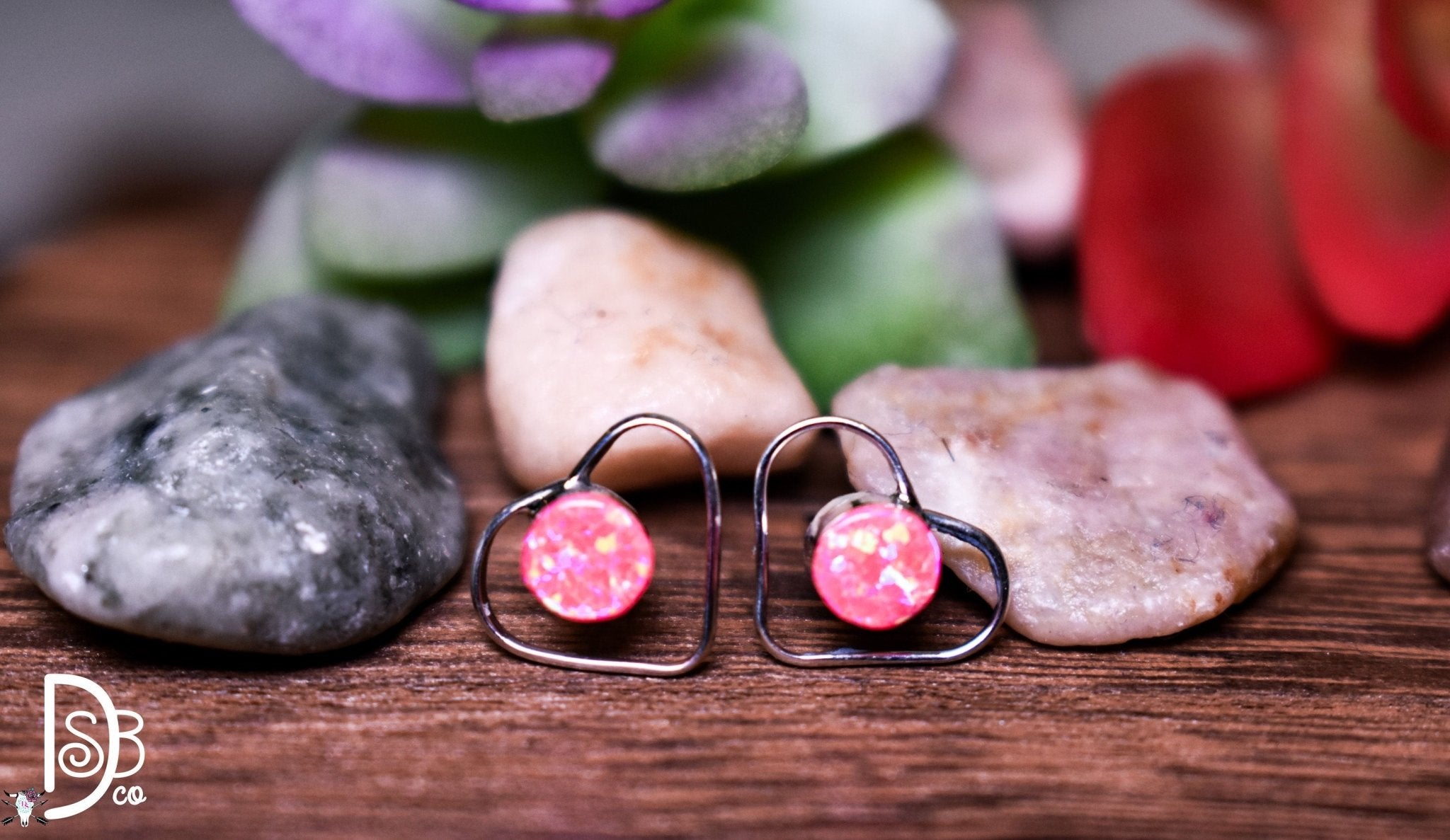 Authentic Sterling & Pink Fire Opal Heart Studs - Deadwood South Boutique & Company LLC