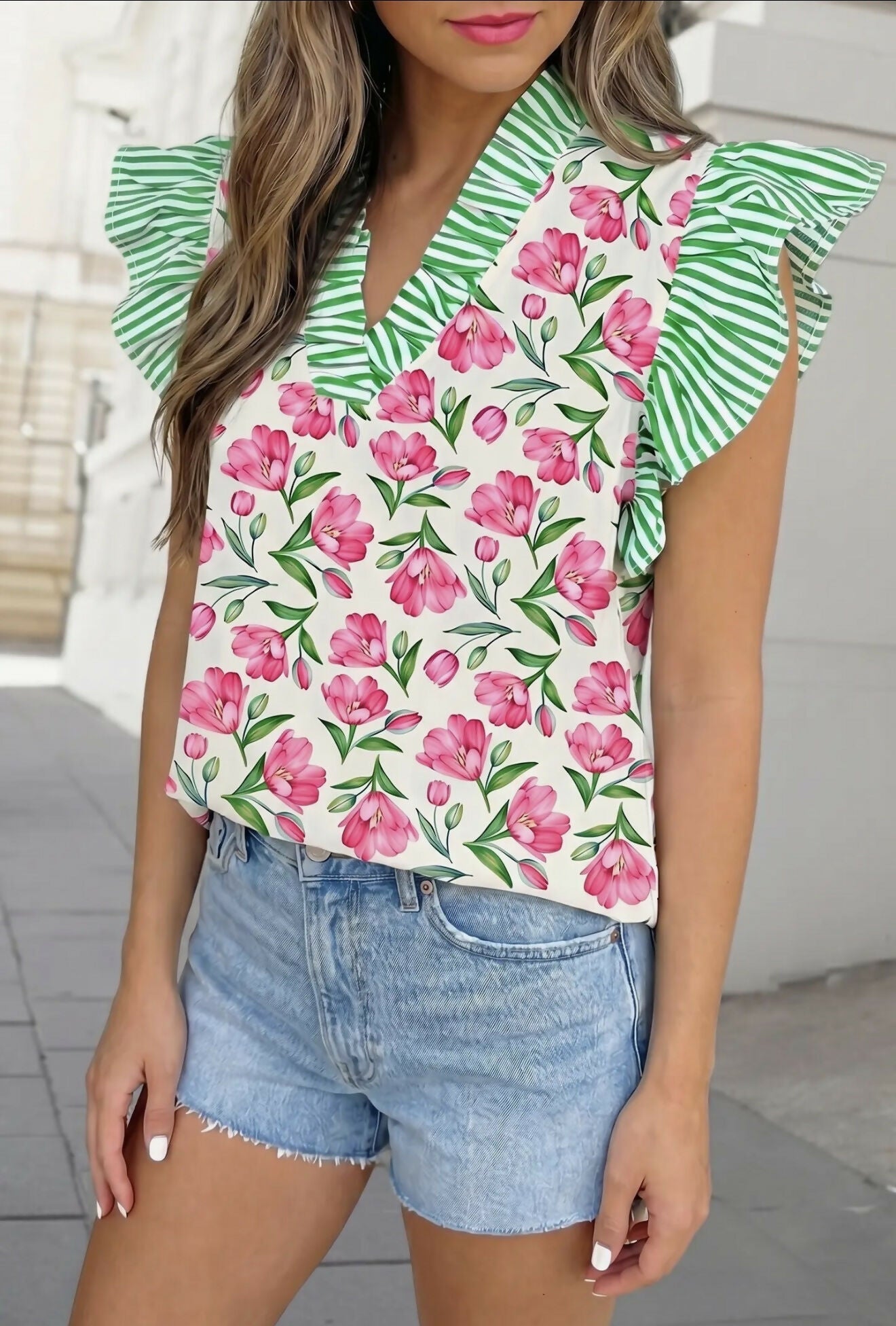 Ava Floral & Stripe Blouse - Deadwood South Boutique & Company LLC