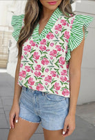 Ava Floral & Stripe Blouse - Deadwood South Boutique & Company LLC