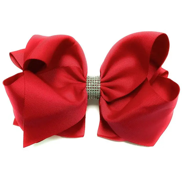 Hot Red Rhinestone Center Bow-Hair Bows-Deadwood South Boutique & Company-Deadwood South Boutique, Women's Fashion Boutique in Henderson, TX