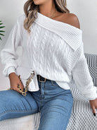 Cable-Knit One Shoulder Long Sleeve Sweater-Trendsi-Deadwood South Boutique, Women's Fashion Boutique in Henderson, TX