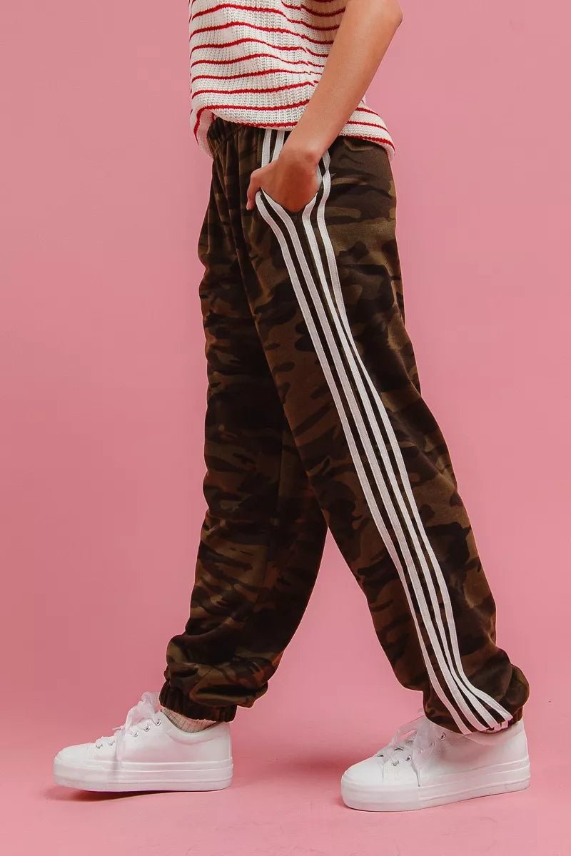 BiBi Side Lines Camouflage Track Pants - Deadwood South Boutique & Company LLC