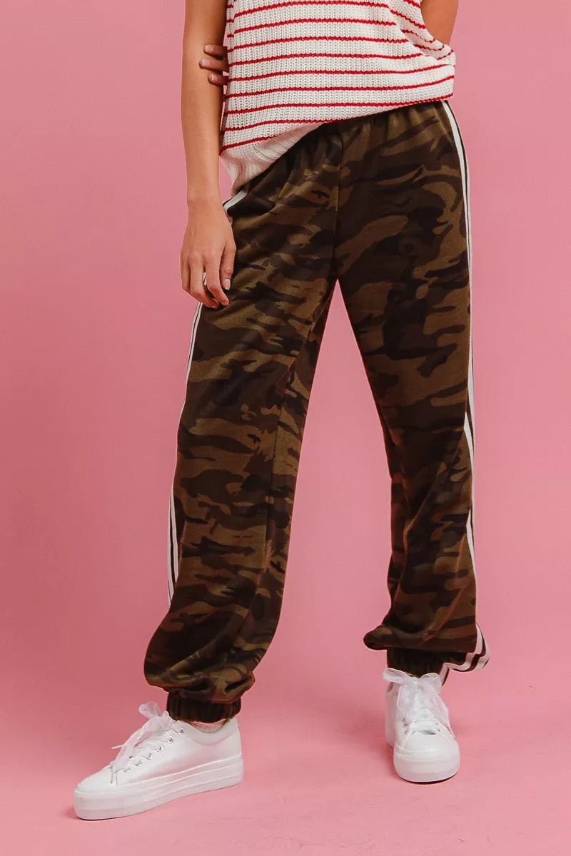 BiBi Side Lines Camouflage Track Pants - Deadwood South Boutique & Company LLC
