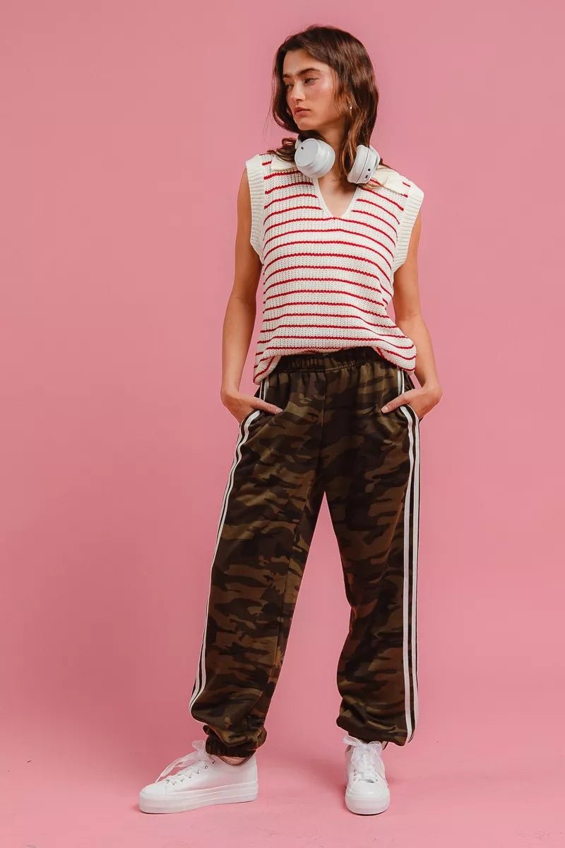 BiBi Side Lines Camouflage Track Pants - Deadwood South Boutique & Company LLC