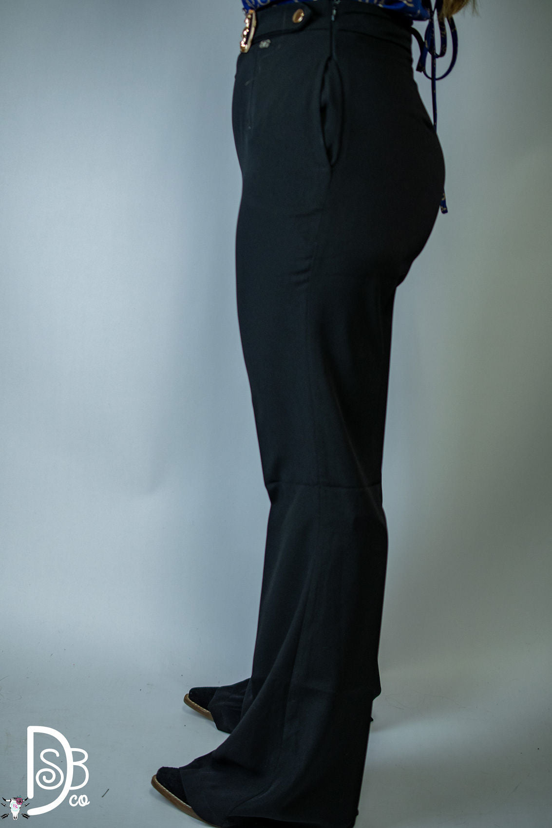 Black Trouser Pant with Gold Bit Belt - Deadwood South Boutique & Company LLC