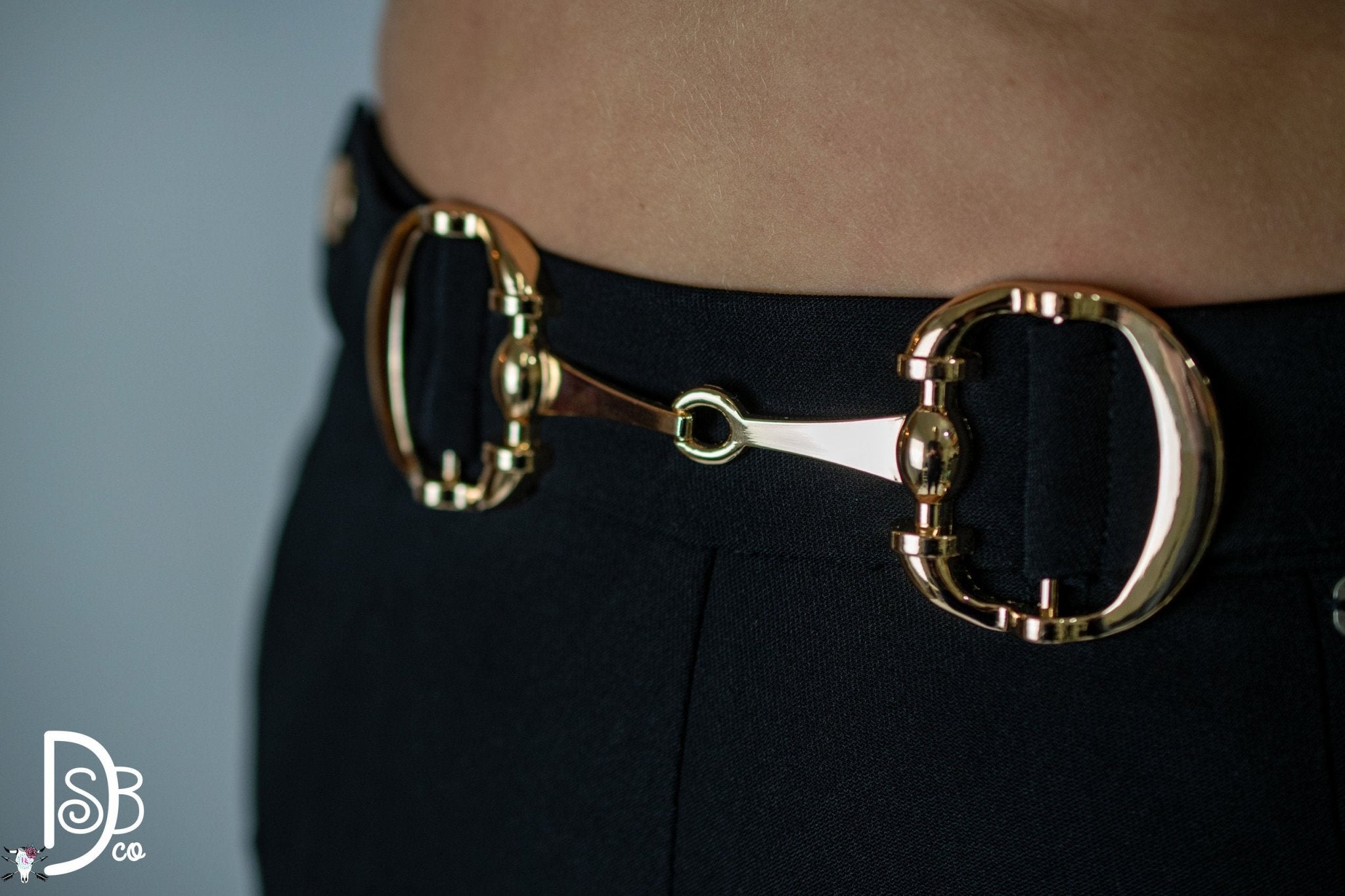 Black Trouser Pant with Gold Bit Belt - Deadwood South Boutique & Company LLC