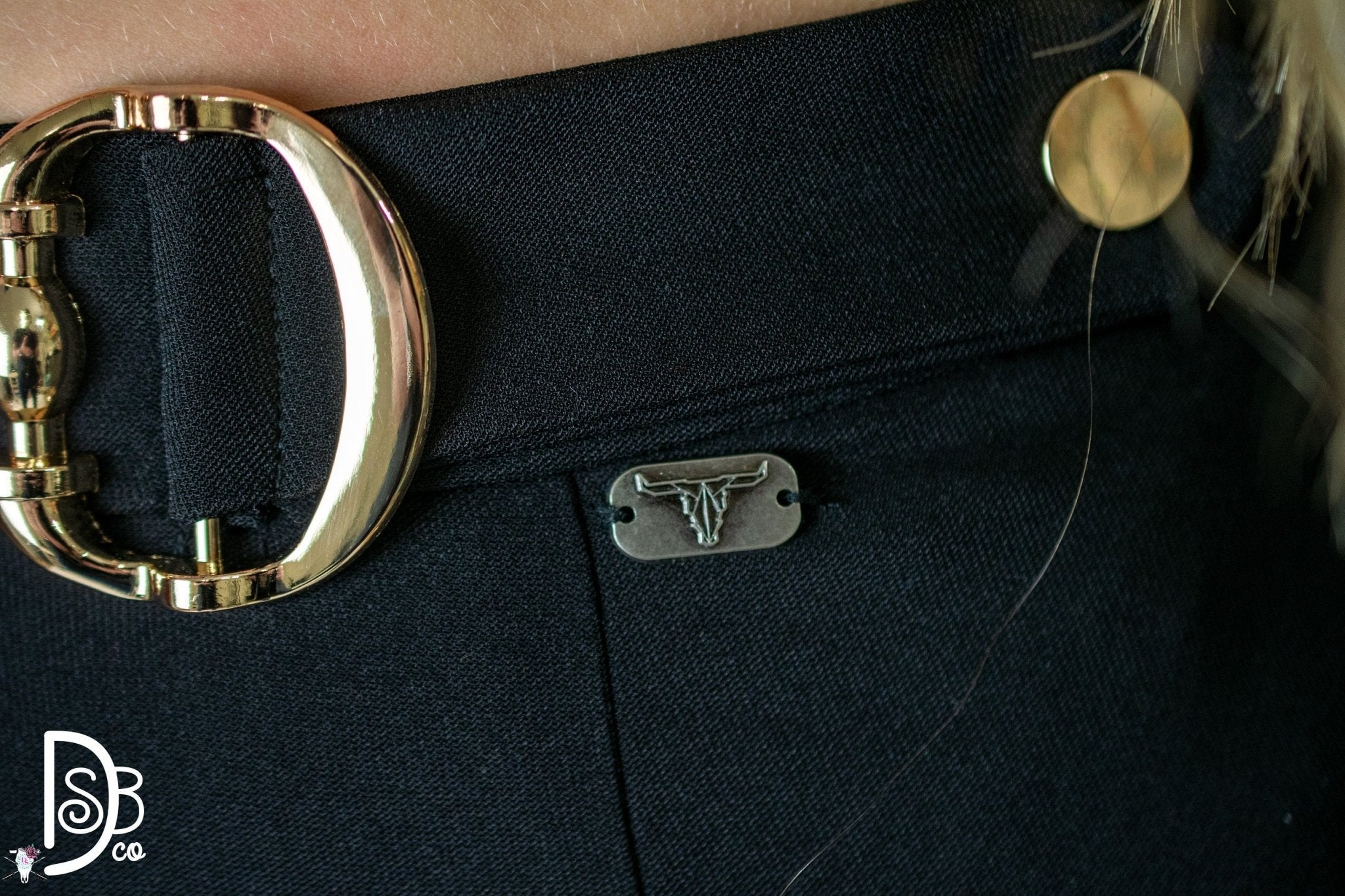 Black Trouser Pant with Gold Bit Belt - Deadwood South Boutique & Company LLC