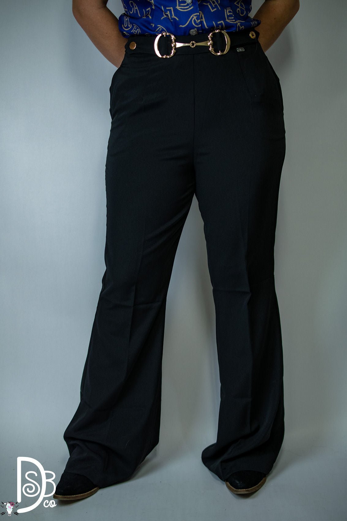 Black Trouser Pant with Gold Bit Belt - Deadwood South Boutique & Company LLC