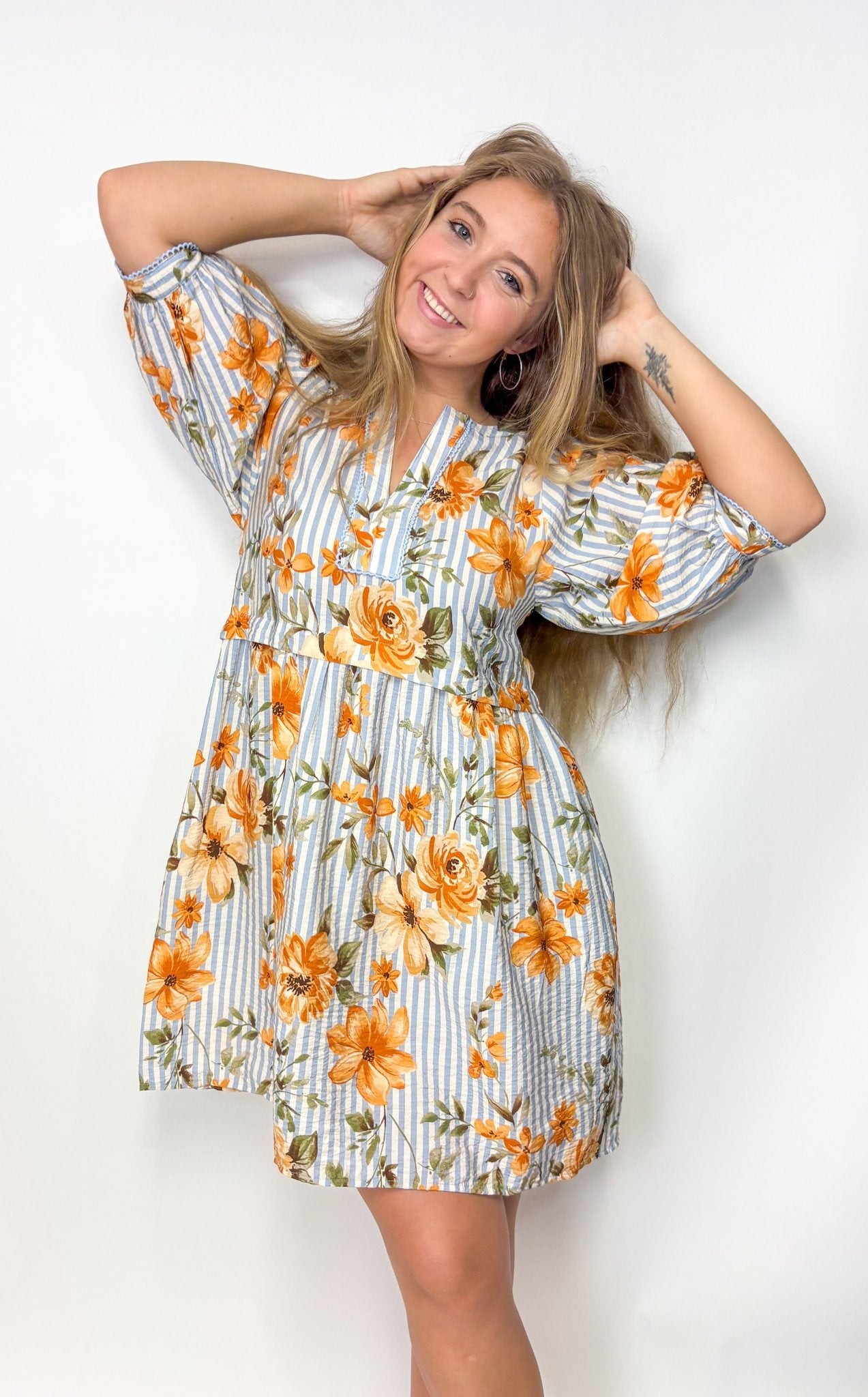 Bliss Striped Floral Dress - Deadwood South Boutique & Company LLC