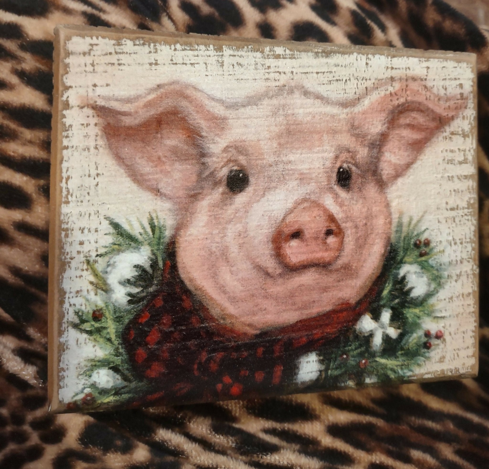 Block Sign - Festive Cow & Pig - Deadwood South Boutique & Company LLC