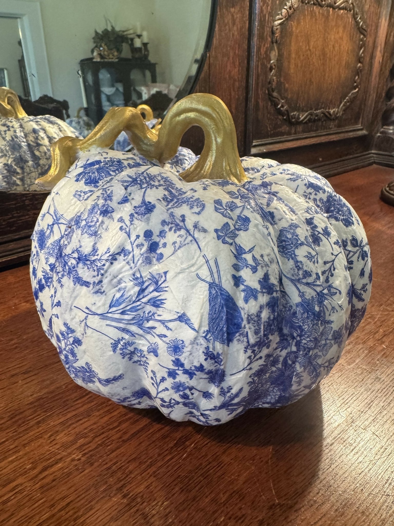 Blue chinoiserie pumpkin medium - Deadwood South Boutique & Company LLC