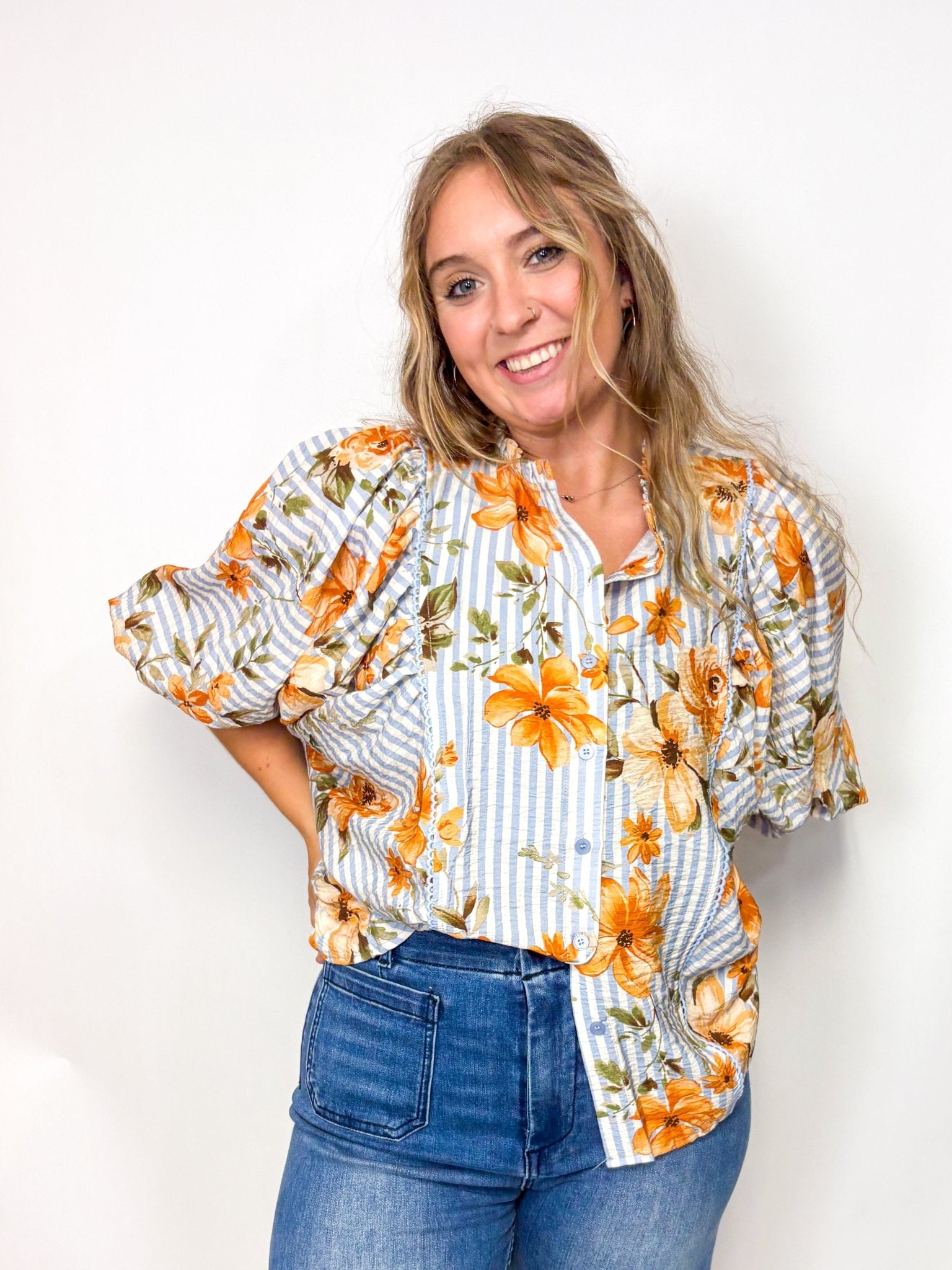 Boston Floral Striped Top - Deadwood South Boutique & Company LLC