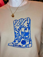 Bougie Blue Boot Crewneck Sweatshirt - Deadwood South Boutique & Company LLC