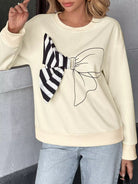 Bow Round Neck Dropped Shoulder Sweatshirt - Deadwood South Boutique & Company LLC