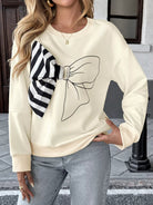 Bow Round Neck Dropped Shoulder Sweatshirt - Deadwood South Boutique & Company LLC