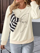 Bow Round Neck Dropped Shoulder Sweatshirt - Deadwood South Boutique & Company LLC