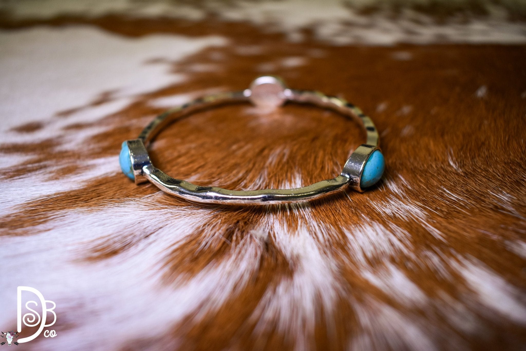 Burnished Fashion Bangle Bracelet with 3 Turquoise Stones - Deadwood South Boutique & Company LLC