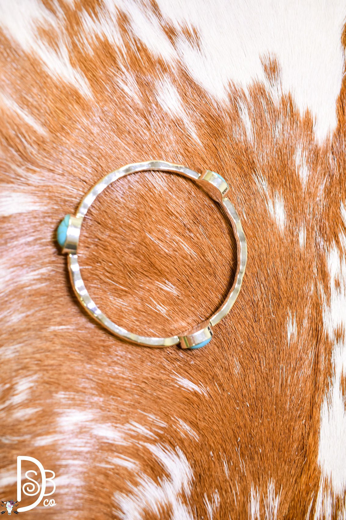 Burnished Fashion Bangle Bracelet with 3 Turquoise Stones - Deadwood South Boutique & Company LLC