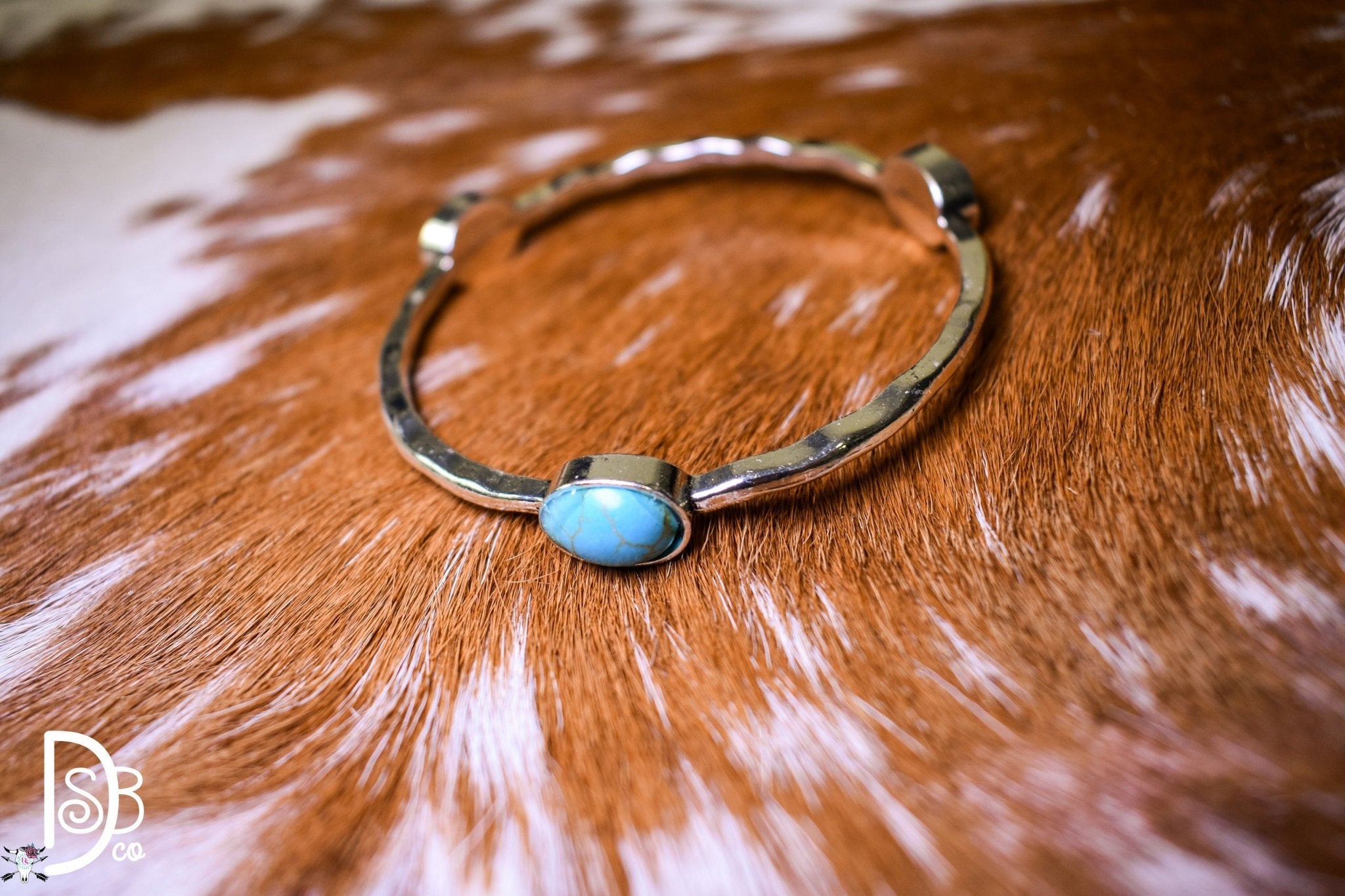 Burnished Fashion Bangle Bracelet with 3 Turquoise Stones - Deadwood South Boutique & Company LLC