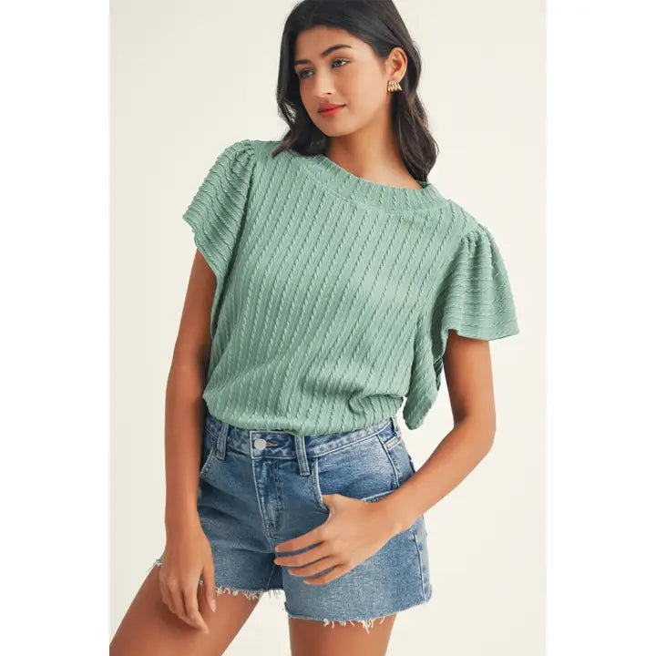 The Lindsey Ruffle Sleeve Top-Tops & Tees-Deadwood South Boutique & Company LLC-Deadwood South Boutique, Women's Fashion Boutique in Henderson, TX