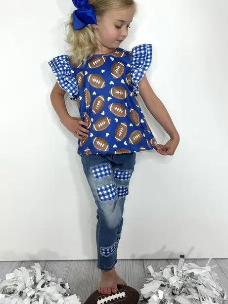 Girls Gingham Football Set-Short Sleeves-Deadwood South Boutique & Company LLC-Deadwood South Boutique, Women's Fashion Boutique in Henderson, TX