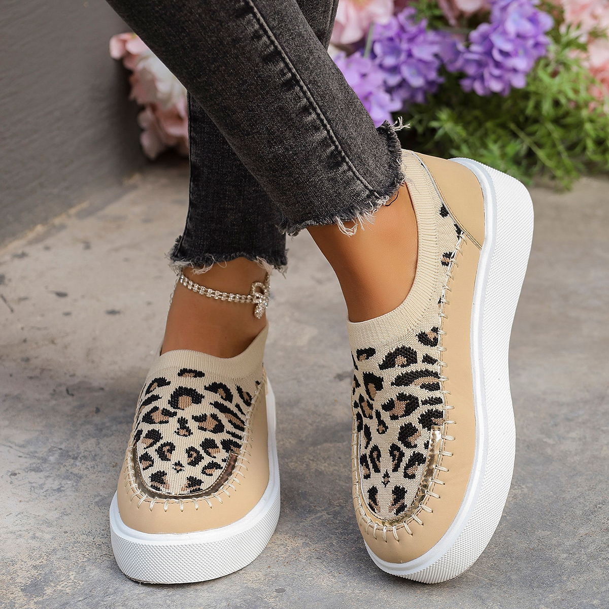 Leopard Round Toe Platform Sneakers-Footwear-Trendsi-Deadwood South Boutique, Women's Fashion Boutique in Henderson, TX