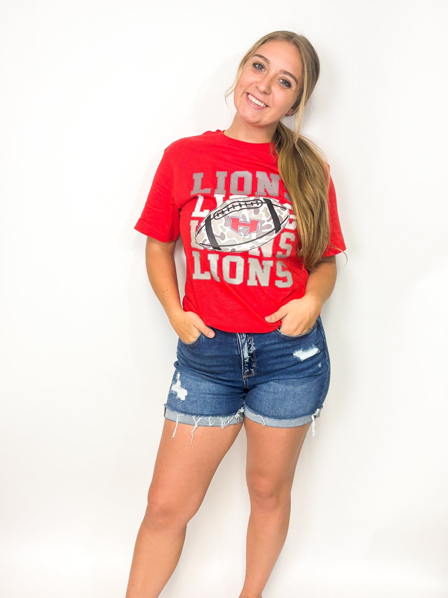 Camo Lions Red Tee - Deadwood South Boutique & Company LLC