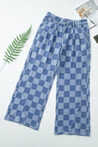 Checkered Wide Leg Jeans with Pockets-bottoms-Trendsi-Deadwood South Boutique, Women's Fashion Boutique in Henderson, TX