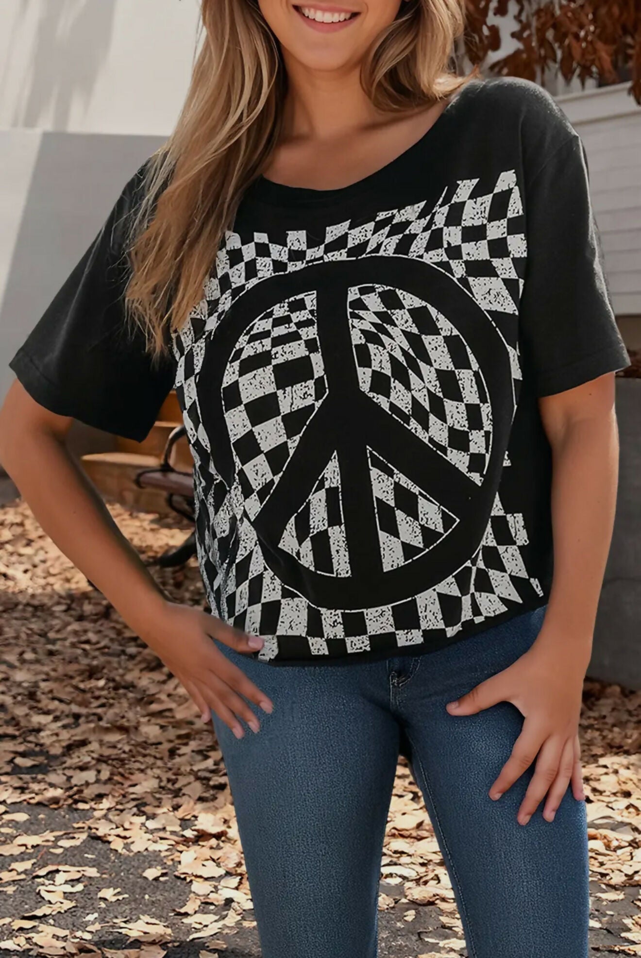 Checkerboard Peace Sign T-Shirt - Deadwood South Boutique & Company LLC