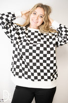 Checkered Oversized Crew Neck - Deadwood South Boutique & Company LLC