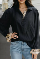 Chic Black Leopard Trim Top - Deadwood South Boutique & Company LLC