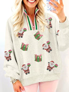 Christmas Striped Patchwork Zip Neck Sequin Santa Gift Sweatshirt - Deadwood South Boutique & Company LLC