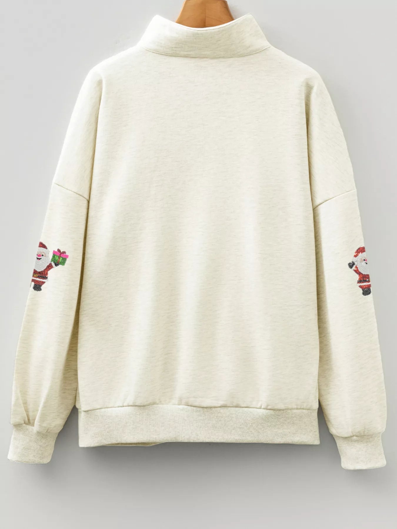 Christmas Striped Patchwork Zip Neck Sequin Santa Gift Sweatshirt - Deadwood South Boutique & Company LLC