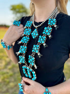 Complete Squash Blossom Set – Kingman Turquoise – Sterling Silver – Navajo Made by Wilson Dawes - Deadwood South Boutique & Company LLC