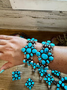Complete Squash Blossom Set – Kingman Turquoise – Sterling Silver – Navajo Made by Wilson Dawes - Deadwood South Boutique & Company LLC