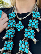 Complete Squash Blossom Set – Kingman Turquoise – Sterling Silver – Navajo Made by Wilson Dawes - Deadwood South Boutique & Company LLC