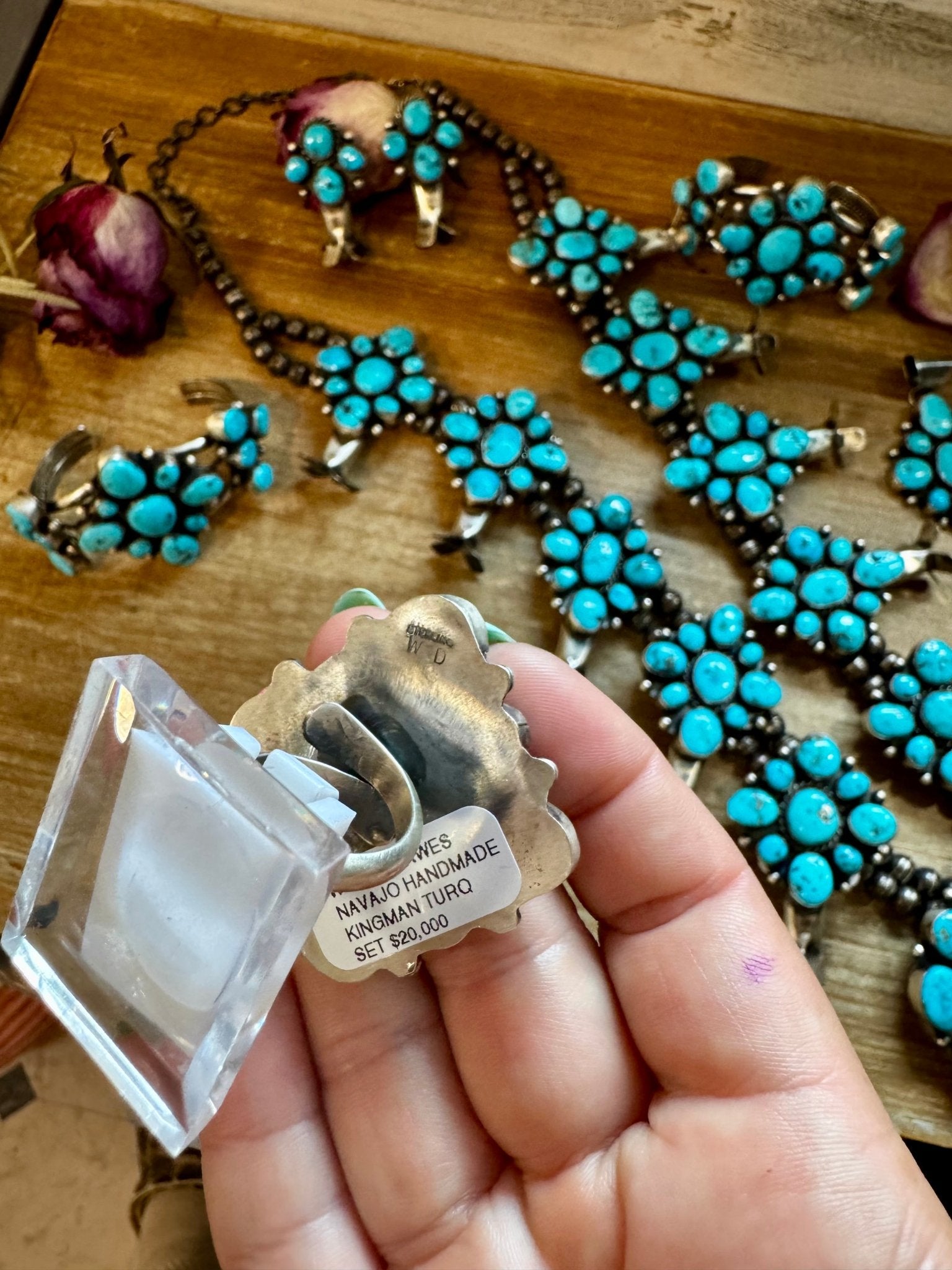 Complete Squash Blossom Set – Kingman Turquoise – Sterling Silver – Navajo Made by Wilson Dawes - Deadwood South Boutique & Company LLC