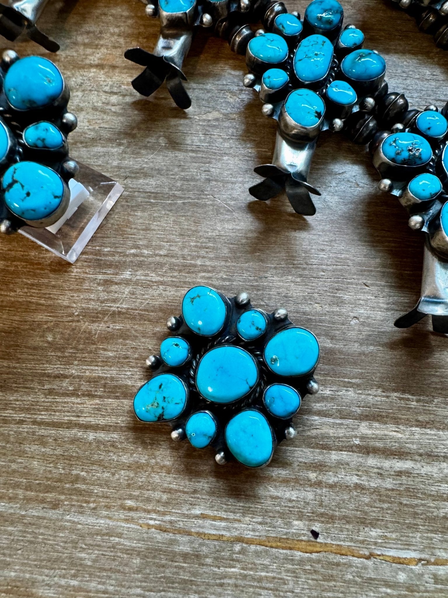 Complete Squash Blossom Set – Kingman Turquoise – Sterling Silver – Navajo Made by Wilson Dawes - Deadwood South Boutique & Company LLC