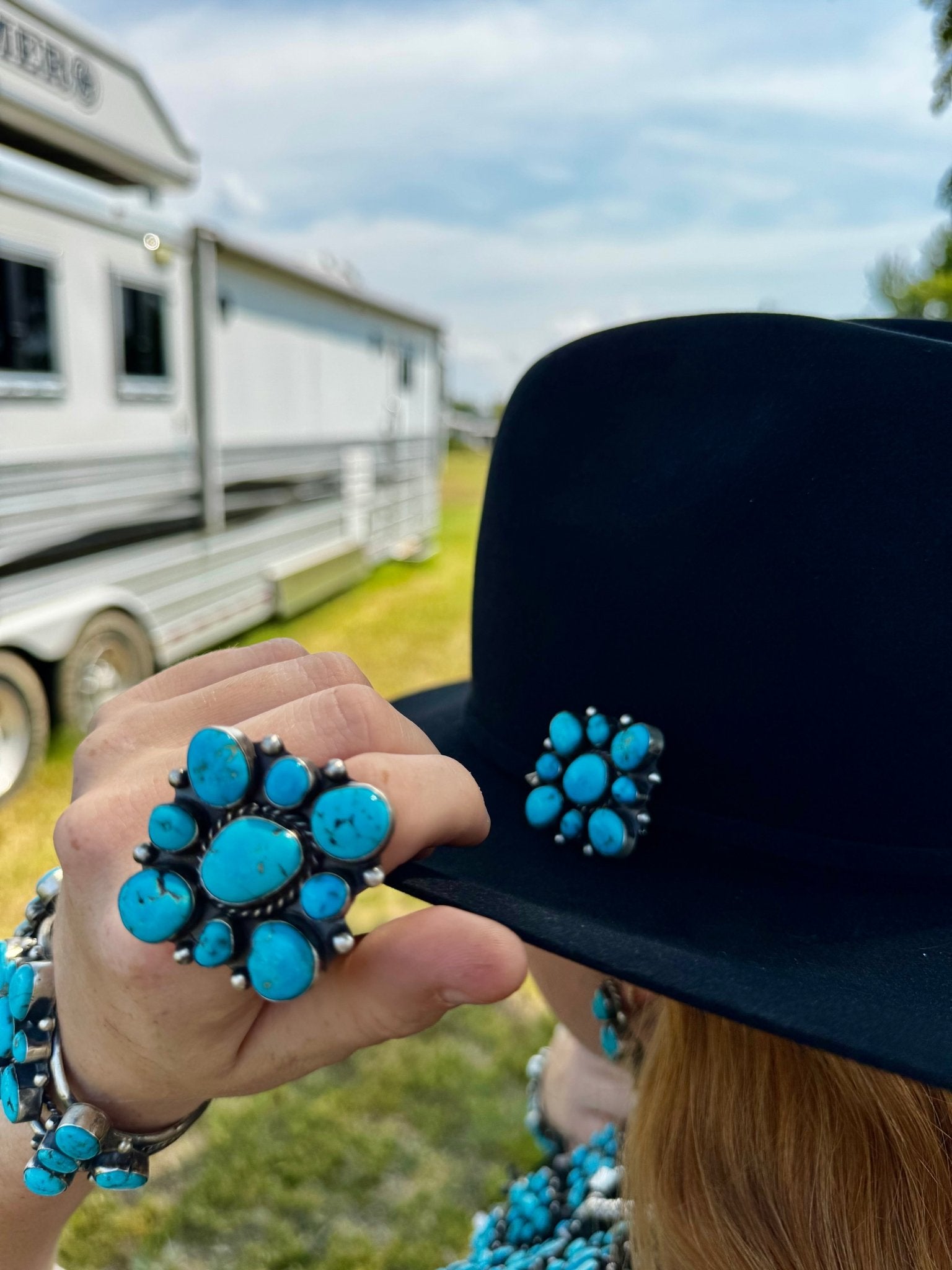 Complete Squash Blossom Set – Kingman Turquoise – Sterling Silver – Navajo Made by Wilson Dawes - Deadwood South Boutique & Company LLC