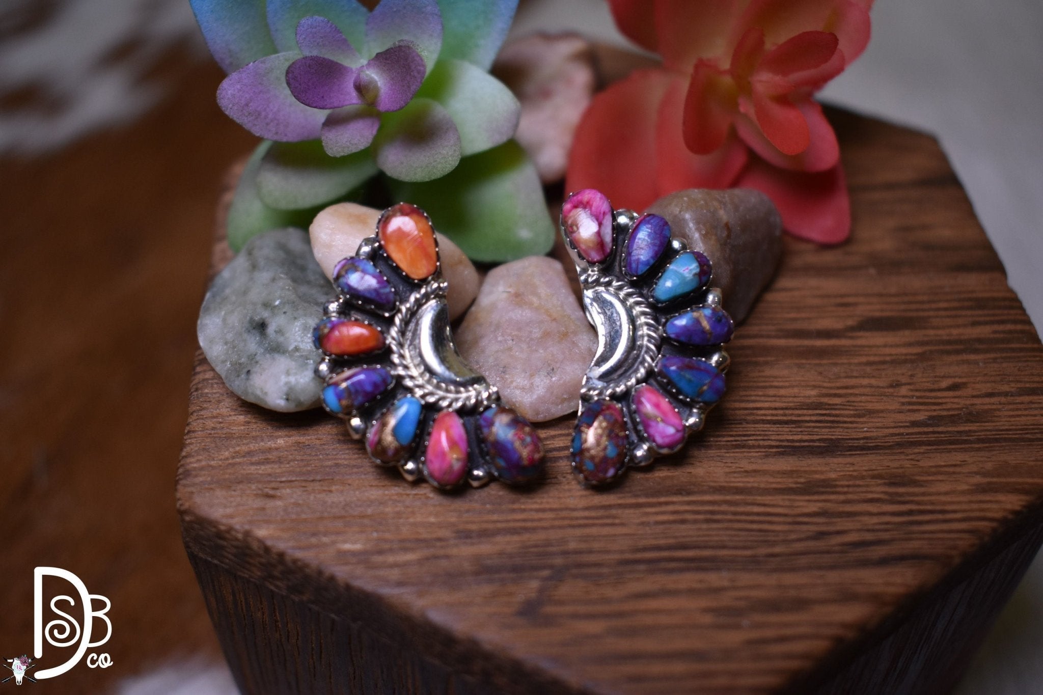 Crescent Stone Pink Turquoise 1.15" Earrings - Deadwood South Boutique & Company LLC