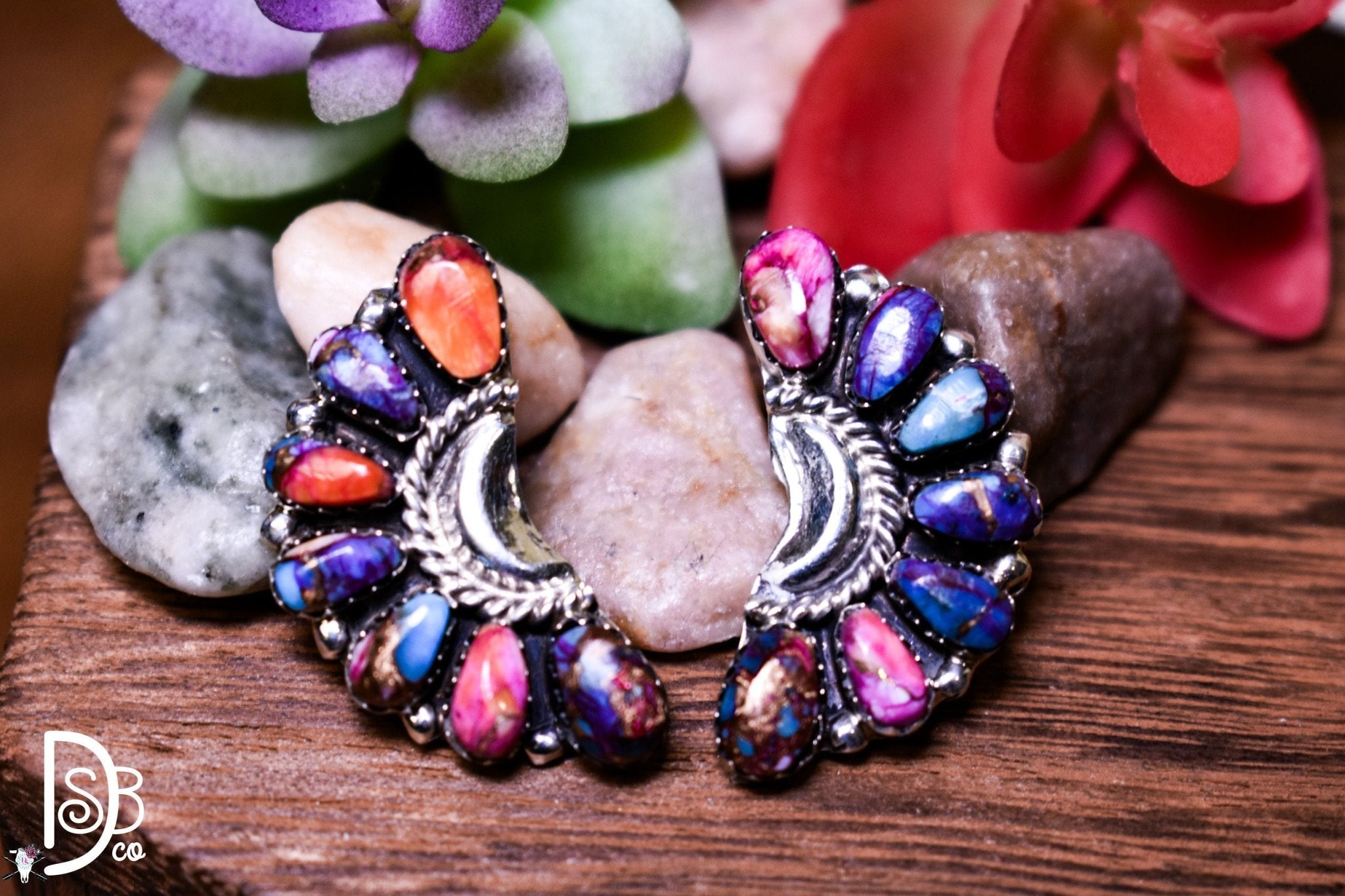 Crescent Stone Pink Turquoise 1.15" Earrings - Deadwood South Boutique & Company LLC