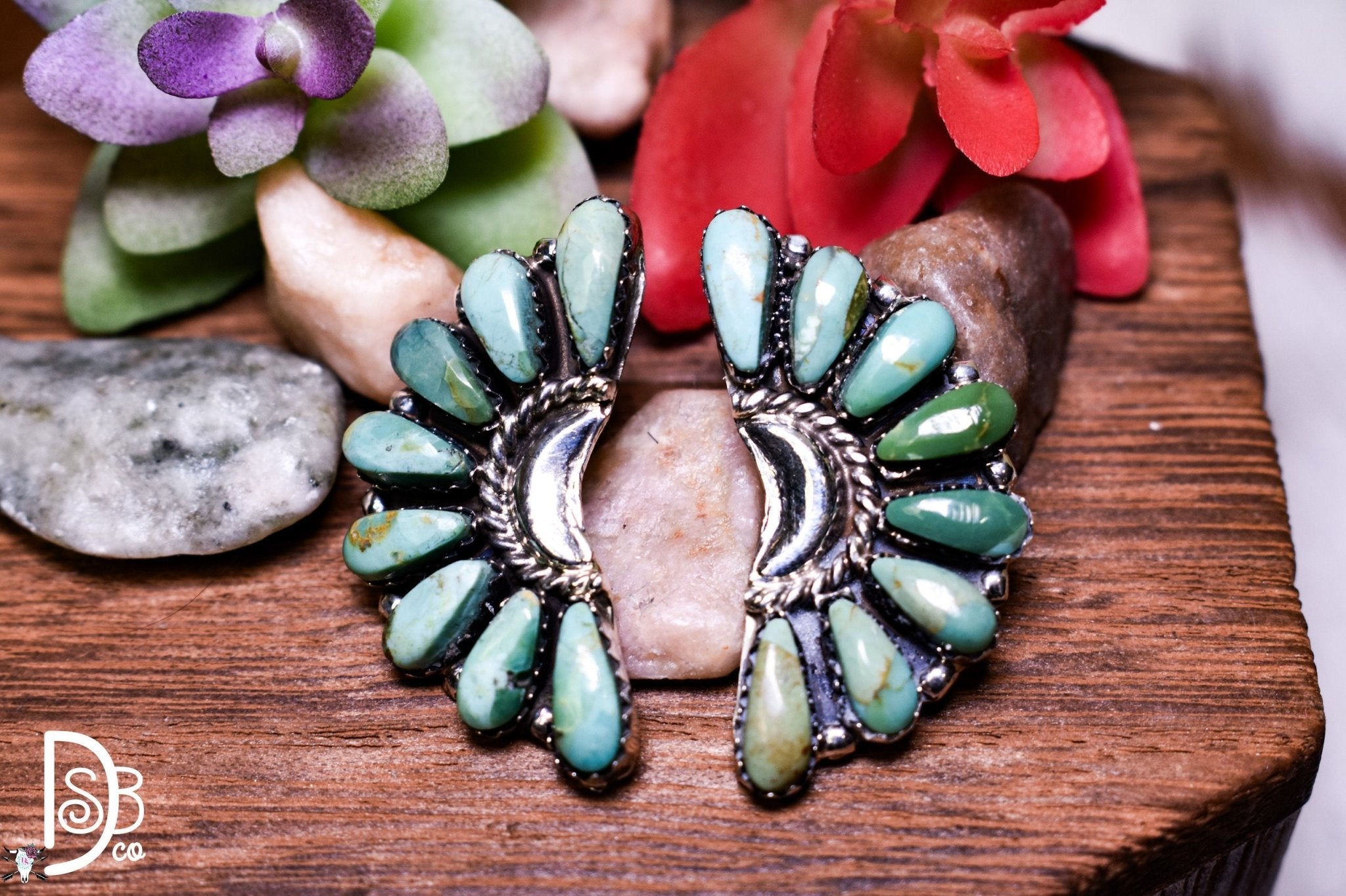 Crescent Stone Turquoise 1.25" Earrings - Deadwood South Boutique & Company LLC