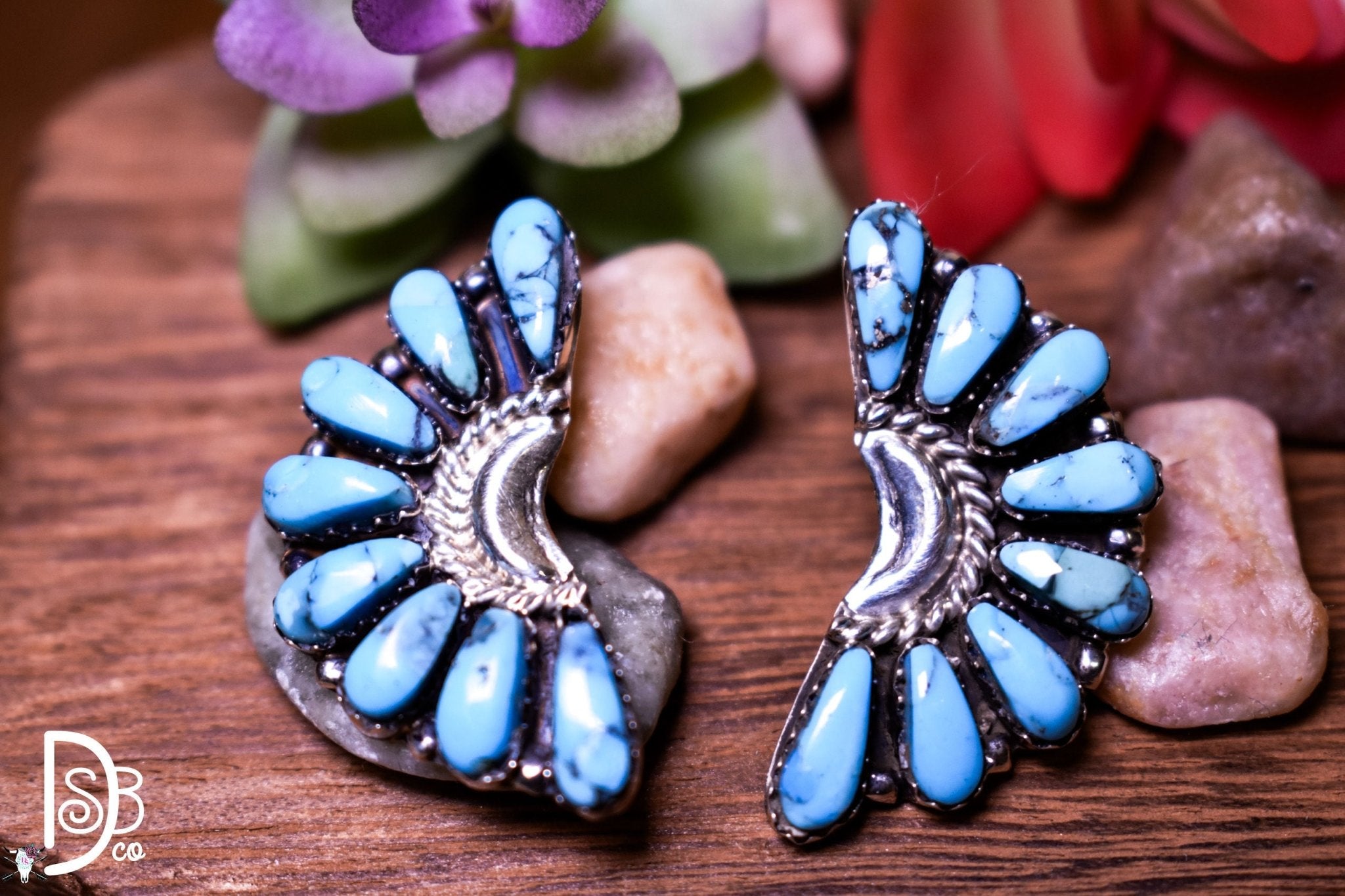 Crescent Stone Turquoise 1.25" Earrings - Deadwood South Boutique & Company LLC