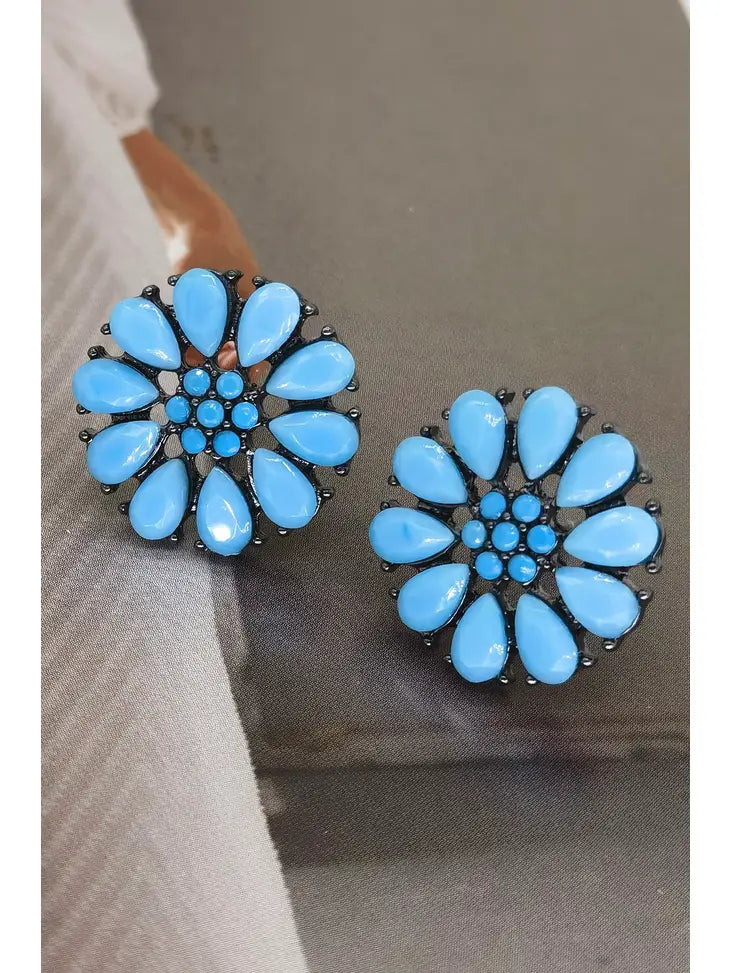 Turquoise Flower Fashion Earrings-Earrings-Deadwood South Boutique & Company-Deadwood South Boutique, Women's Fashion Boutique in Henderson, TX