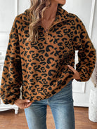 Leopard Half Zip Long Sleeve Sweatshirt-Outerwear-Trendsi-Deadwood South Boutique, Women's Fashion Boutique in Henderson, TX