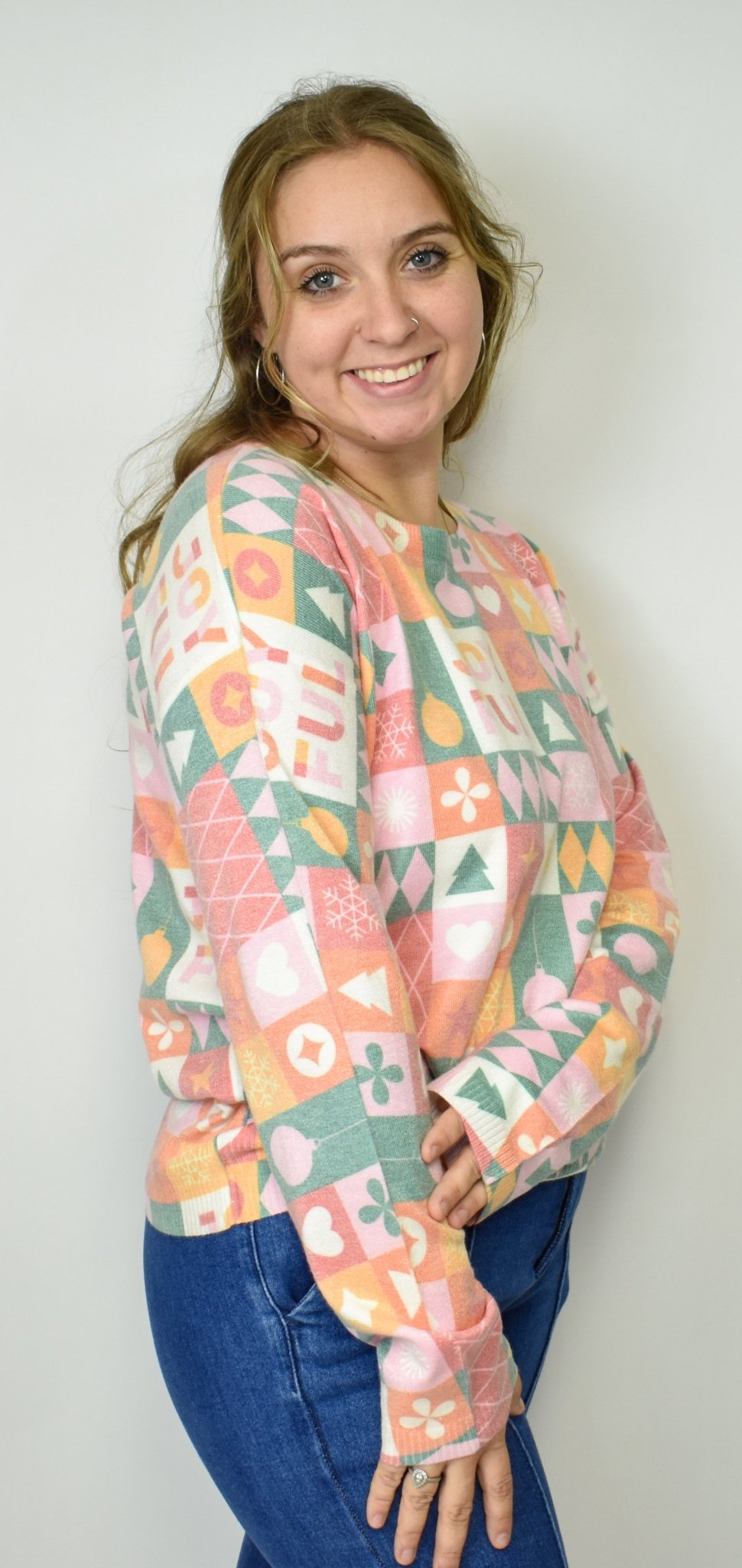 Dear Scarlett Pink Squares Christmas Sweater - Deadwood South Boutique & Company LLC