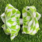 Lime Green Checkered Rhinestone Center Bow-Hair Bows-Deadwood South Boutique & Company-Deadwood South Boutique, Women's Fashion Boutique in Henderson, TX