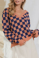 Avery Square Print V-Neck Sweater-Tops & Tees-Vintage Cowgirl-Deadwood South Boutique, Women's Fashion Boutique in Henderson, TX