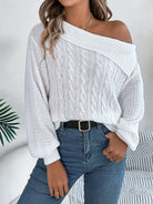 Cable-Knit One Shoulder Long Sleeve Sweater-Trendsi-Deadwood South Boutique, Women's Fashion Boutique in Henderson, TX